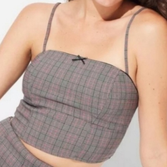 Women's Woven Tank Crop Top - Wild Fable Gray/Red Plaid - Picture 2 of 3